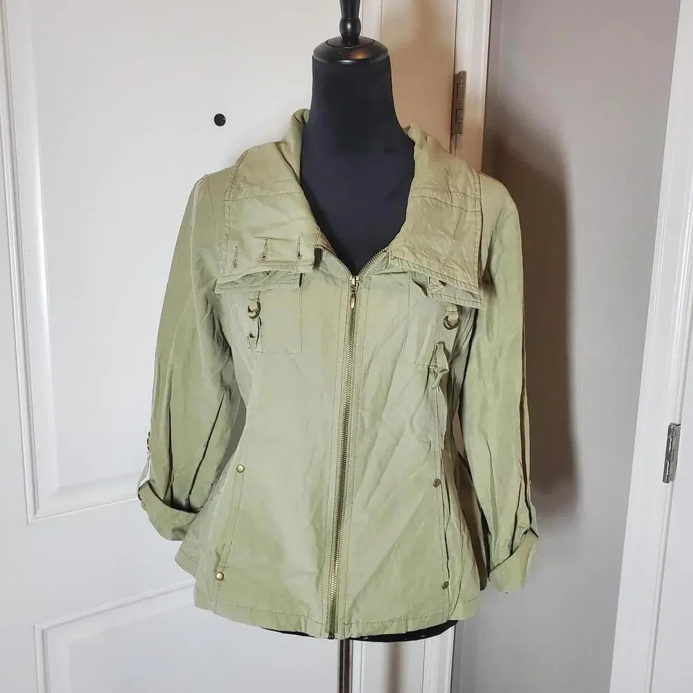 LAL Live A Little Tan Fitted Jacket Olive Green Women's Size Medium